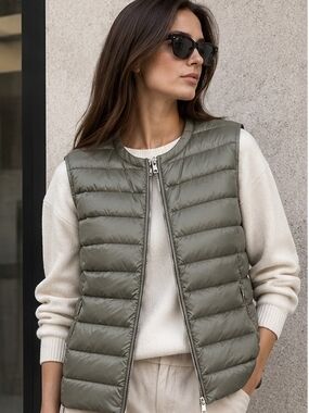 Mango MNG Metallic Olive Water Repellent Puffer Vest XS